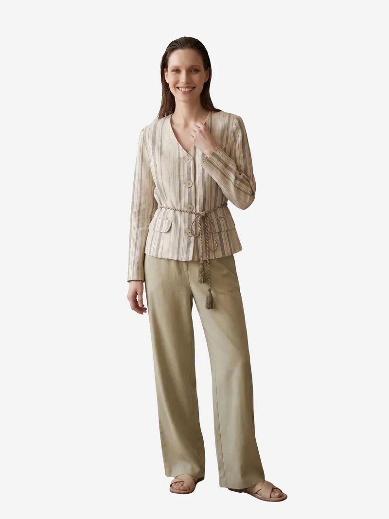My Fashion Beige Natural MY FASHION Striped belted poplin jacket for Women | Best Price UAE