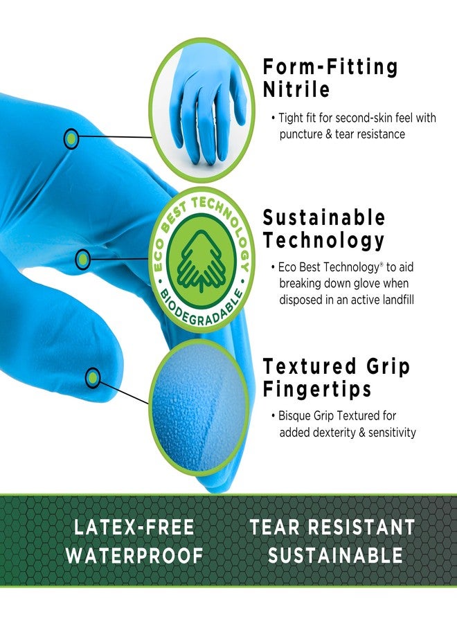 SHOWA 7500PF Sustainable EBT Latex-Free, Powder-Free, Nitrile Disposable Single Use Safety Gloves, 4 Mil, 9.5" Length, Medium (1 Box/100 Gloves) - Image 2