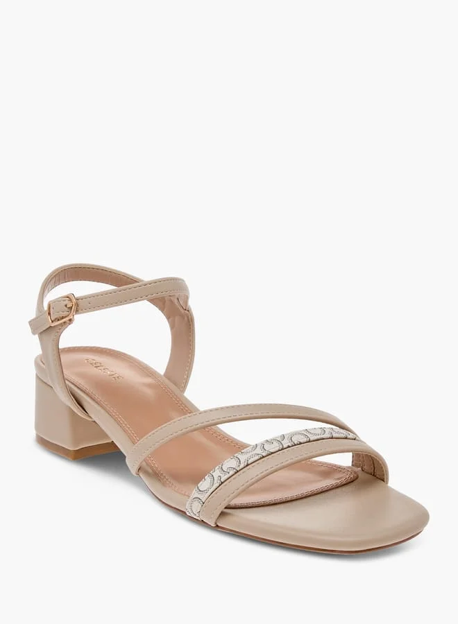 Celeste Women's Monogram Print Strap Sandals with Block Heels