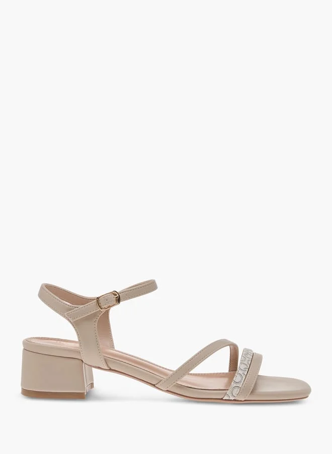 Celeste Women's Monogram Print Strap Sandals with Block Heels