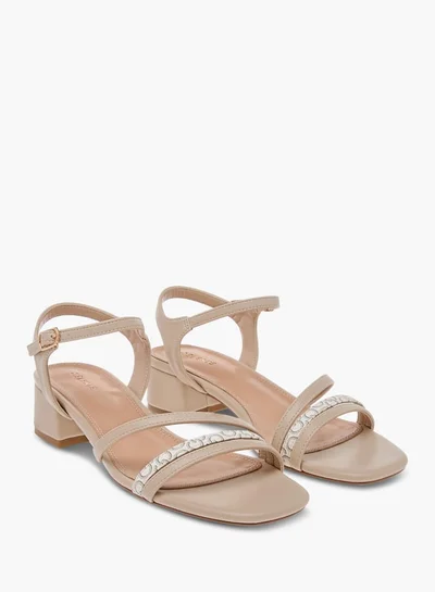 Celeste Women's Monogram Print Strap Sandals with Block Heels