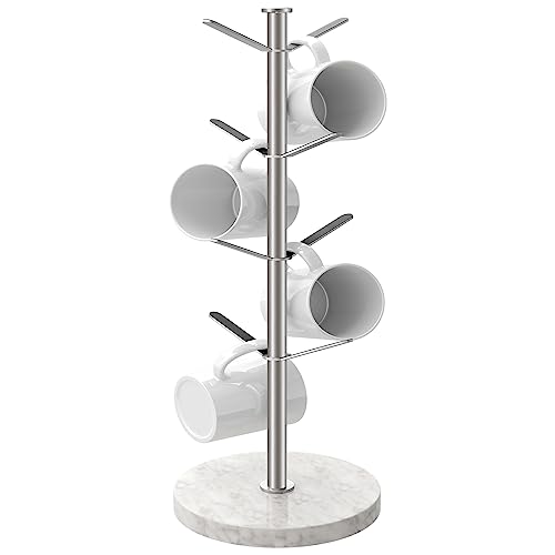 Gypie Marble Mug Holder Tree, 8 Hooks Brushed Nickel Coffee Cups Stand, New Upgraded Stable Mug Stand for Kitchen Counter Cabinet Cafe - Image 1