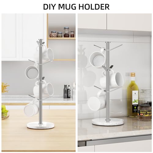 Gypie Marble Mug Holder Tree, 8 Hooks Brushed Nickel Coffee Cups Stand, New Upgraded Stable Mug Stand for Kitchen Counter Cabinet Cafe - Image 4