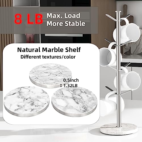 Gypie Marble Mug Holder Tree, 8 Hooks Brushed Nickel Coffee Cups Stand, New Upgraded Stable Mug Stand for Kitchen Counter Cabinet Cafe - Image 2