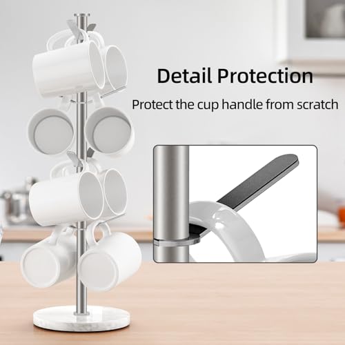 Gypie Marble Mug Holder Tree, 8 Hooks Brushed Nickel Coffee Cups Stand, New Upgraded Stable Mug Stand for Kitchen Counter Cabinet Cafe - Image 5