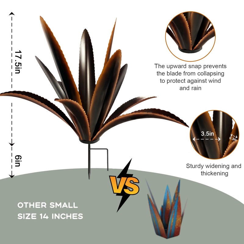 TOMBABY Enlarge Thickened Wind Resistant Metal Agave Garden Art Plant Country Garden Sculpture Statue Outdoor Decoration Agave Metal Plant Courtyard Ornament Gift (2, 12 Leaves Black) - Image 2