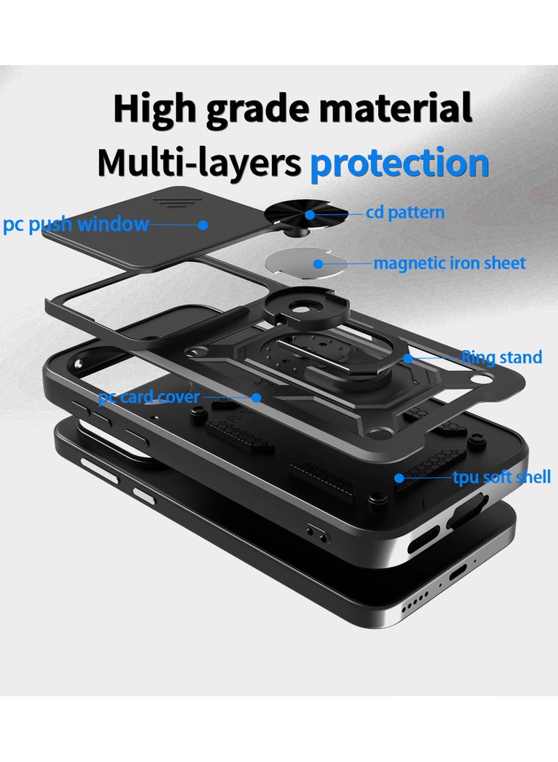 general Case for Vivo X200FE with Slide Camera Cover, Military Grade Shockproof Protective Cover with Rotatable Metal Ring Kickstand [Support Magnetic Car Mount] - Image 4