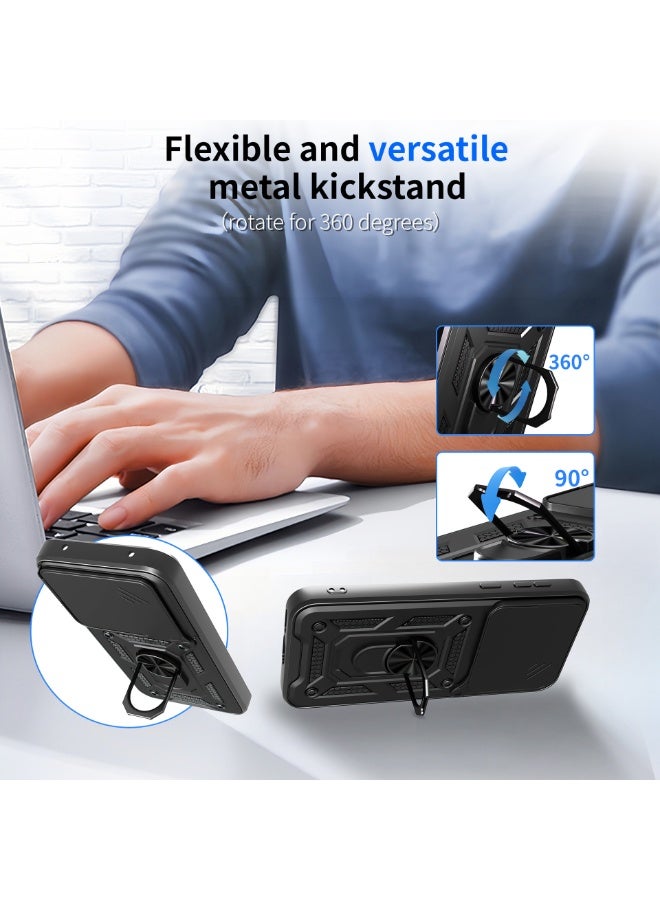 general Case for Vivo X200FE with Slide Camera Cover, Military Grade Shockproof Protective Cover with Rotatable Metal Ring Kickstand [Support Magnetic Car Mount] - Image 2