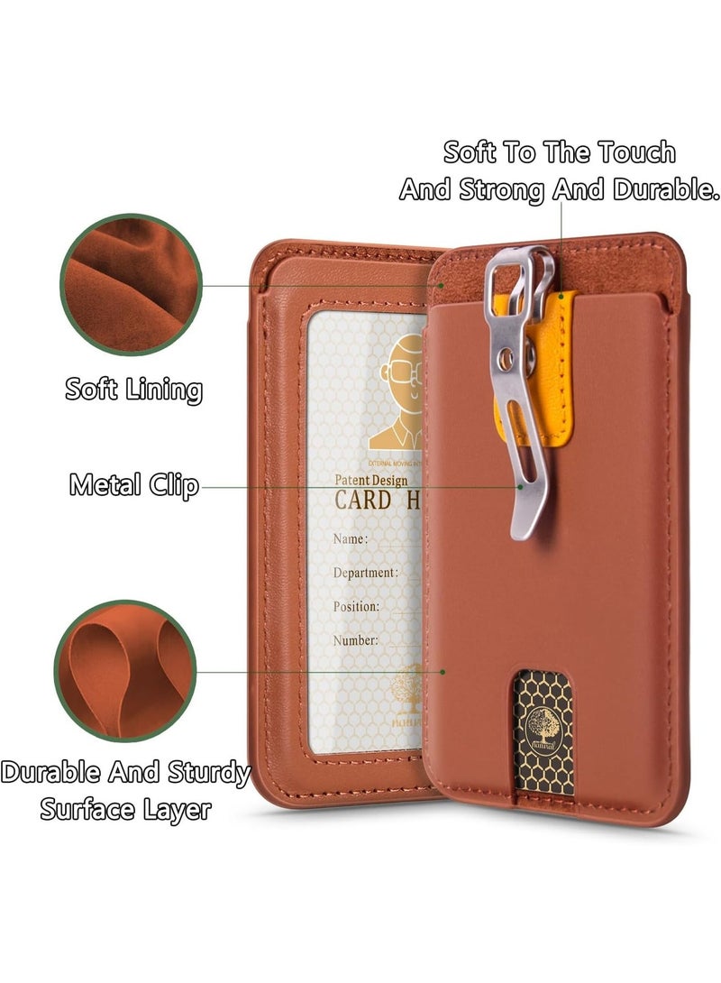 Goserda® Premium Leather ID Badge Holder with Clear Window, Adjustable Lanyard & Detachable Metal Clip for Office & School Use (Brown) - Image 3