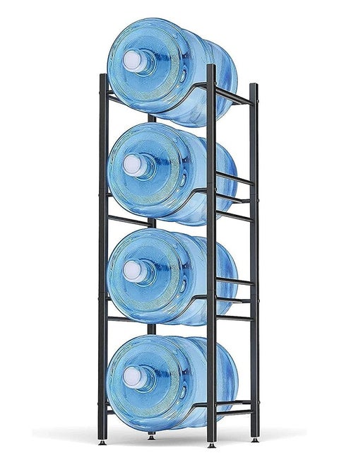 4 Tier Water Bottle Holder 5 Gallon Shelves, Heavy Duty Water Bottle Stand Storage for Kitchen Home and Office Black