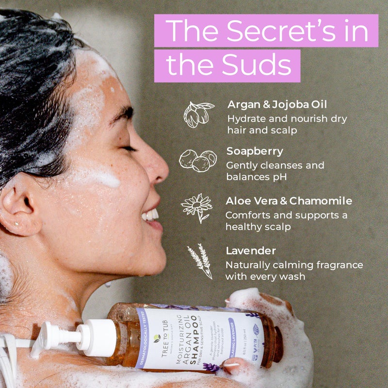 Tree to Tub Lavender Dry Hair Shampoo for Sensitive Scalp - Gentle Hydrating Dry Scalp Shampoo for Women & Men, Moisturizing Sulfate Free Shampoo w/Organic Argan Oil, Chamomile, All Natural Aloe Vera - Image 3