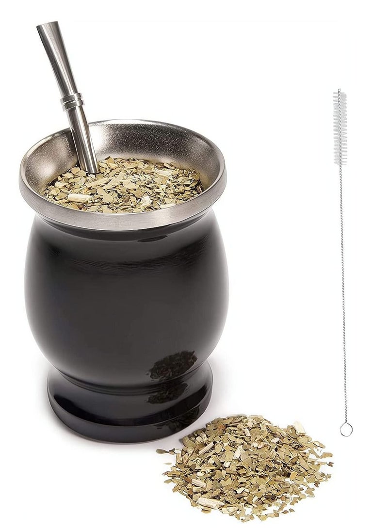 Excefore كوب شاي يربا ميت 230 مل مع قش بومبيلا أسود من الفولاذ المقاوم للصدأ كوب عازل منزلي بجدار مزدوج لشرب أوراق يربا ميت السائبة - Image 1