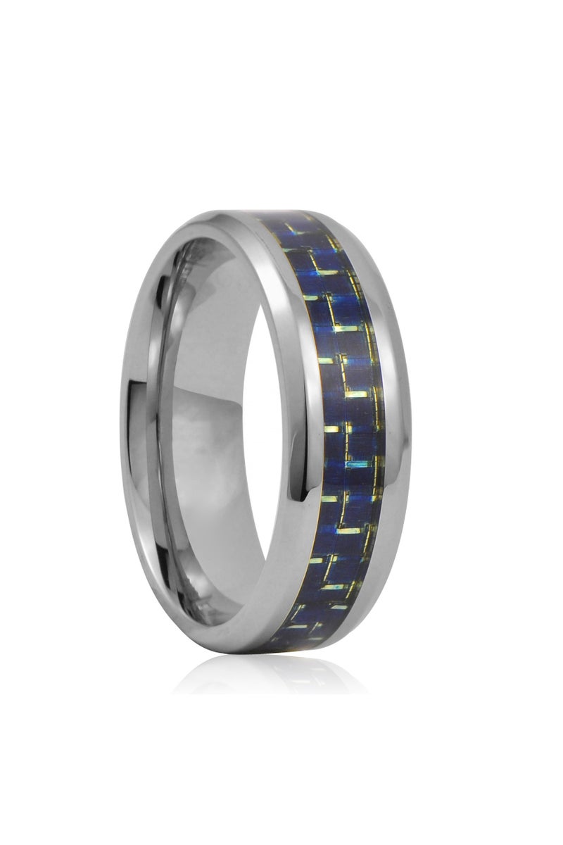 روماد خاتم عصري من الفولاذ المقاوم للصدأ وألياف الكربون، مقاس 8 مم بتصميم مشطوف أنيق. - Image 2