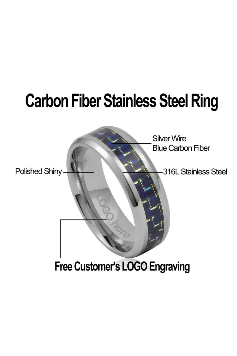 روماد خاتم عصري من الفولاذ المقاوم للصدأ وألياف الكربون، مقاس 8 مم بتصميم مشطوف أنيق. - Image 3