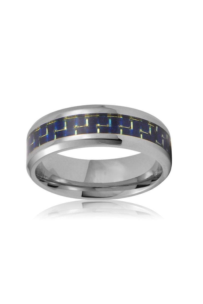 روماد خاتم عصري من الفولاذ المقاوم للصدأ وألياف الكربون، مقاس 8 مم بتصميم مشطوف أنيق. - Image 4