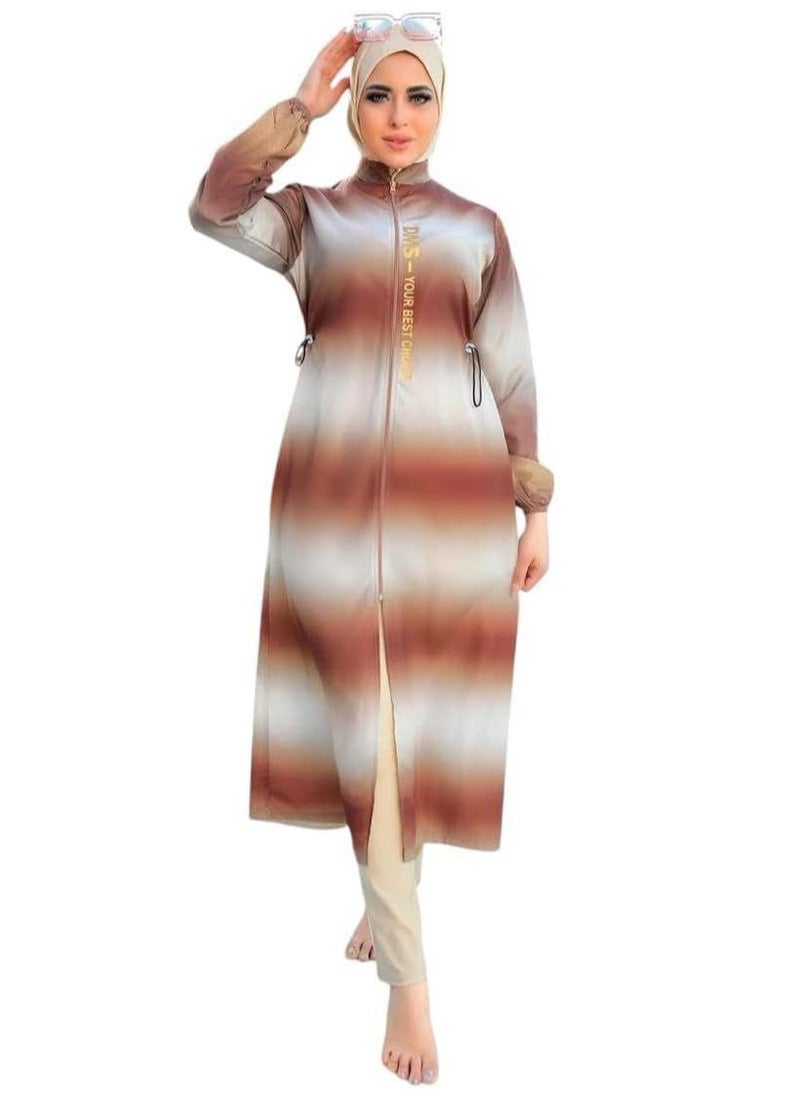 ماركة غير محددة - بوركيني حريمي ووتر بروف 3 قطع ( تونيك طويل - بنطلون - تربون ) - Image 1