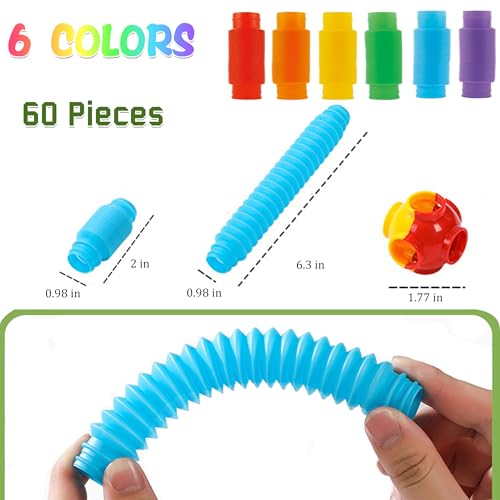 RAINBOW TOYFROG ألعاب توصيل أنابيب قوس قزح 60 قطعة مجموعة بناء STEM ملونة مرنة للأطفال في مرحلة ما قبل المدرسة ضرورية في الفصول الدراسية ألعاب العلاج المهني منتجات حسية للتوحد - Image 5
