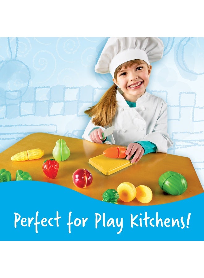 ليرننج ريسورسز موارد التعلم - تظاهري باللعب مع الفواكه والخضروات القابلة للتقطيع، مجموعة من 12 قطعة لعب طعام صحي مع لوح تقطيع وسكين، لعبة مطبخ خيالية للمهارات الحركية الدقيقة، للأعمار من 3 سنوات فما فوق - Image 4