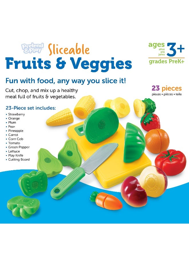 ليرننج ريسورسز موارد التعلم - تظاهري باللعب مع الفواكه والخضروات القابلة للتقطيع، مجموعة من 12 قطعة لعب طعام صحي مع لوح تقطيع وسكين، لعبة مطبخ خيالية للمهارات الحركية الدقيقة، للأعمار من 3 سنوات فما فوق - Image 5