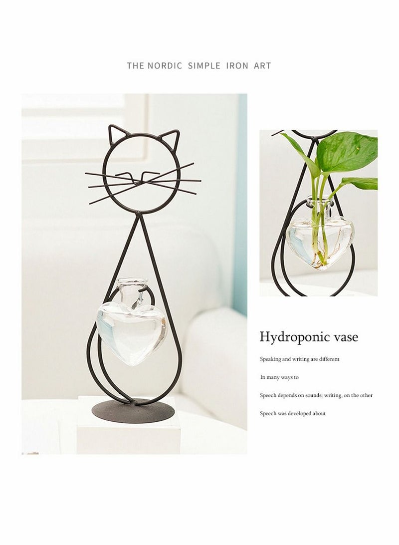 Y&D Desktop Glass Planter Vase Holder Modern Creative Cat Plant Terrarium Metal Stand for Hydroponics Plants Home Garden Wedding Decoration Outdoor Ideas - Image 4