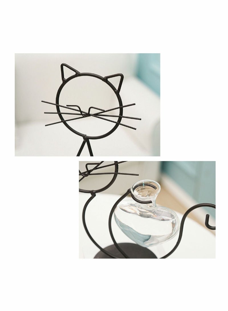 Y&D Desktop Glass Planter Vase Holder Modern Creative Cat Plant Terrarium Metal Stand for Hydroponics Plants Home Garden Wedding Decoration Outdoor Ideas - Image 3