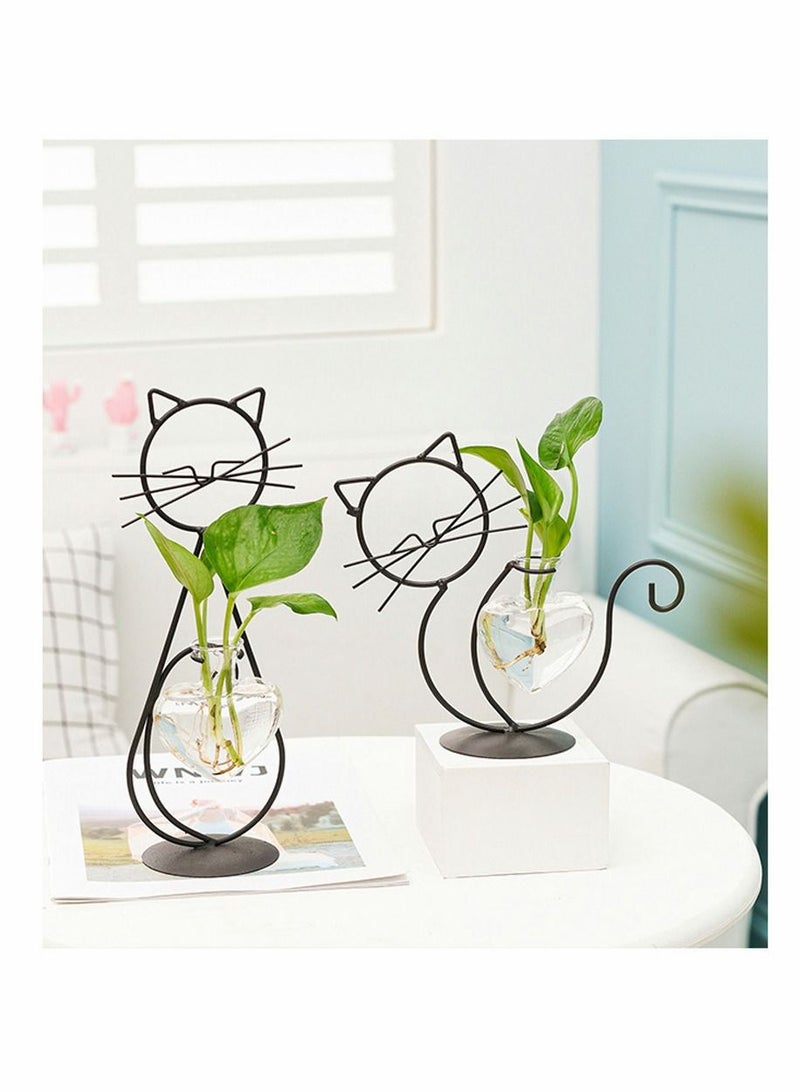 Y&D Desktop Glass Planter Vase Holder Modern Creative Cat Plant Terrarium Metal Stand for Hydroponics Plants Home Garden Wedding Decoration Outdoor Ideas - Image 5