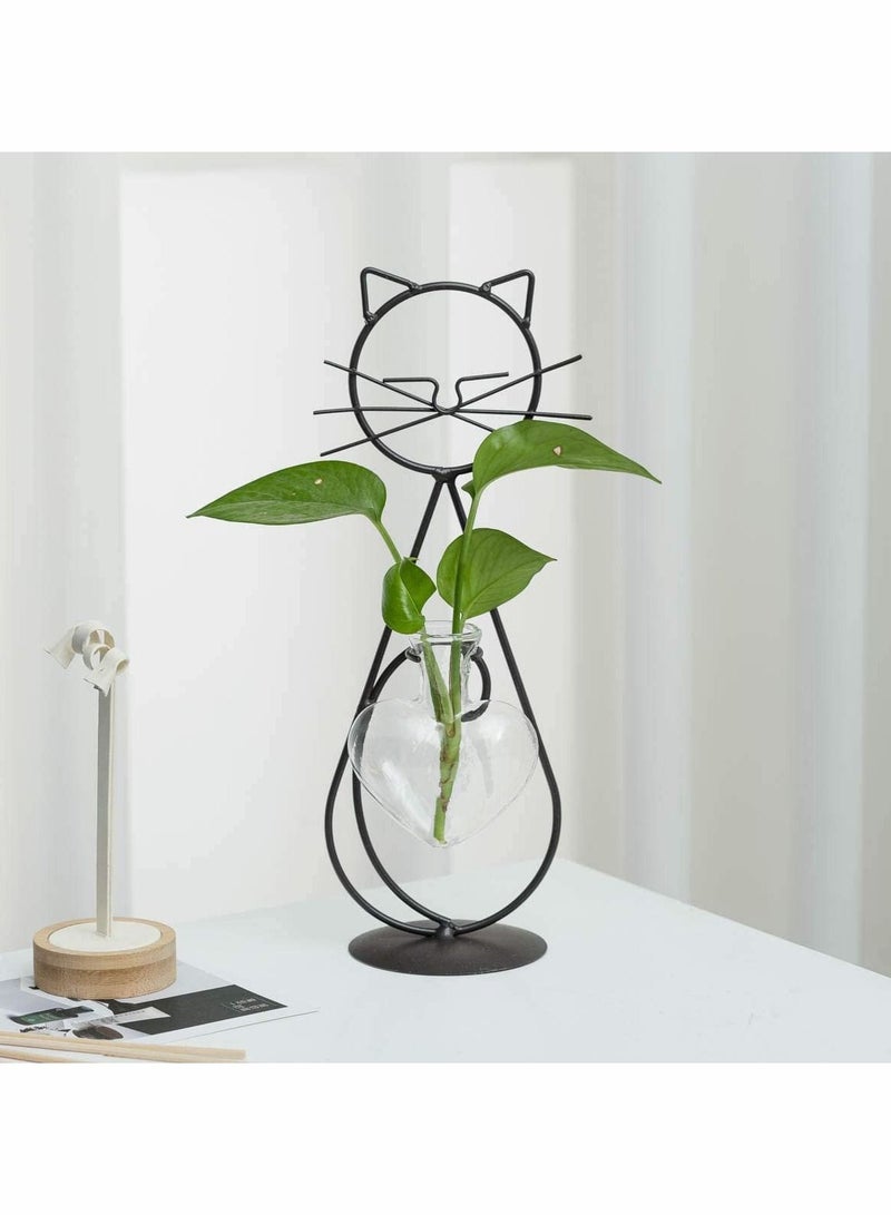 Y&D Desktop Glass Planter Vase Holder Modern Creative Cat Plant Terrarium Metal Stand for Hydroponics Plants Home Garden Wedding Decoration Outdoor Ideas - Image 2