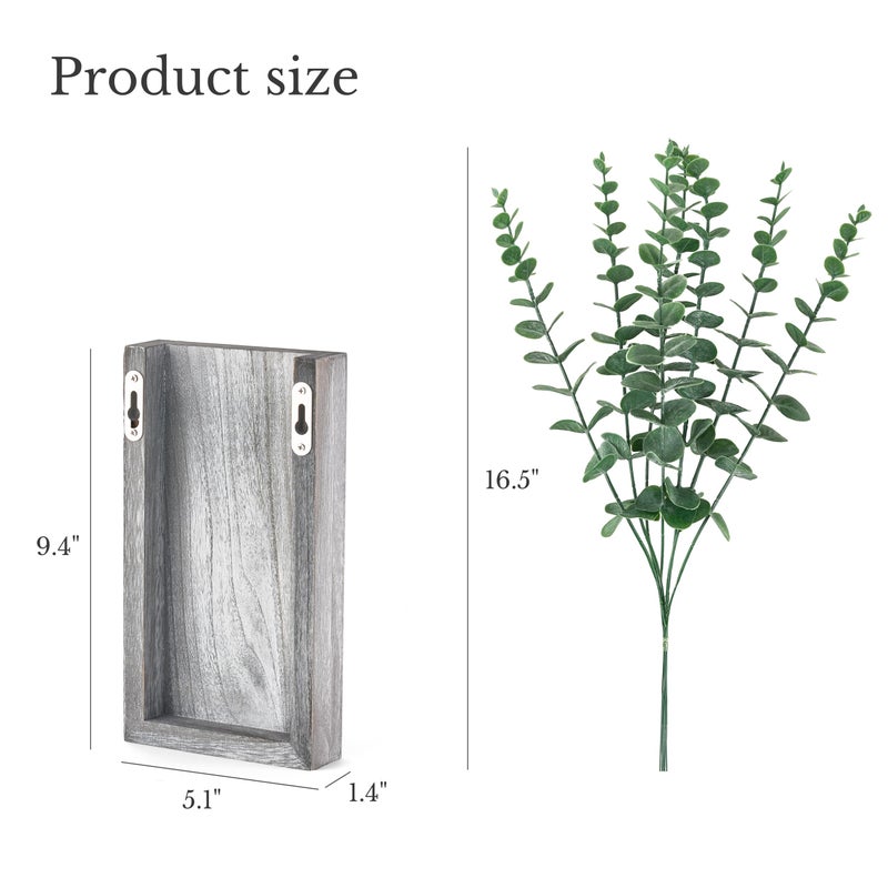 Dahey 2 Pack Wood Wall Planter Vase with Artificial Eucalyptus Farmhouse Wall Hanging Decor Pocket Planter for Indoor Fake Plants Greenery, Living Room Bedroom Kitchen Home Office Decoration, Grey - Image 5