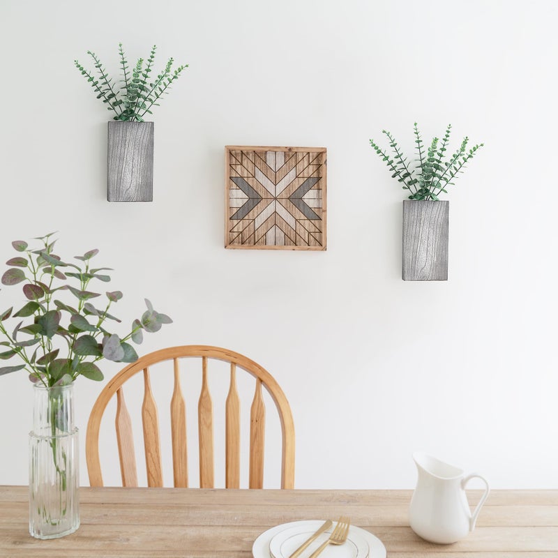 Dahey 2 Pack Wood Wall Planter Vase with Artificial Eucalyptus Farmhouse Wall Hanging Decor Pocket Planter for Indoor Fake Plants Greenery, Living Room Bedroom Kitchen Home Office Decoration, Grey - Image 3