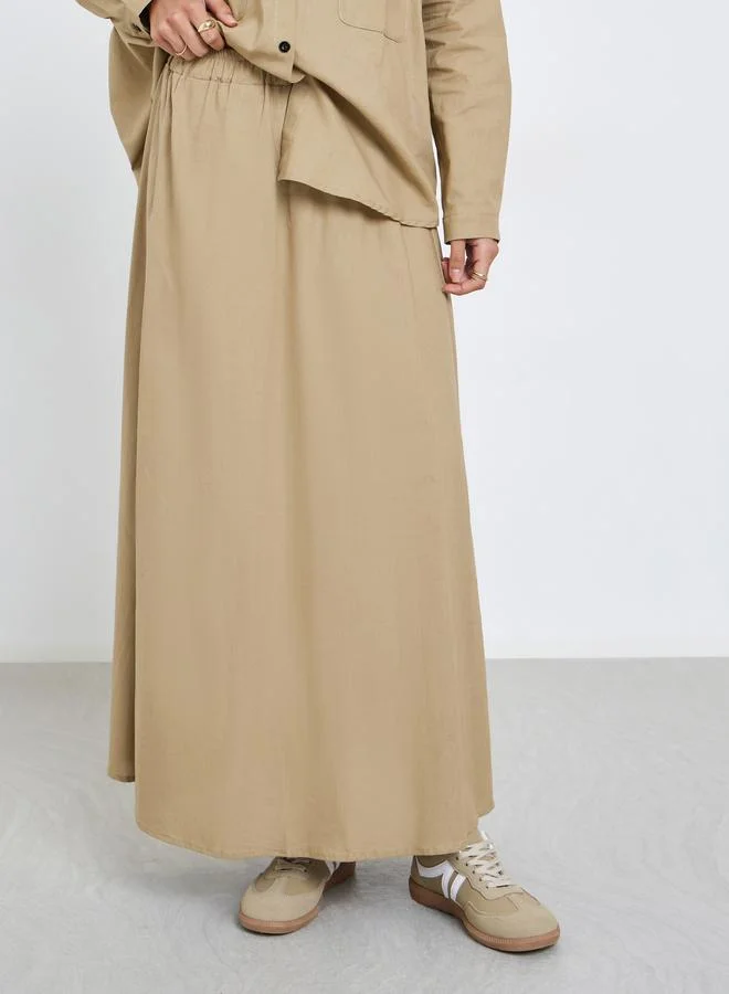 Amirah Amirah Beige Cotton Linen Shirt and Skirt Modest Co-Ords
