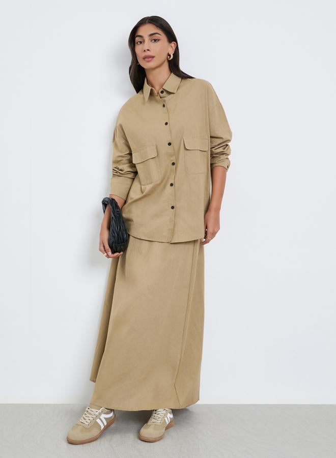 Amirah Beige Cotton Linen Shirt and Skirt Modest Co-Ords - Image 1