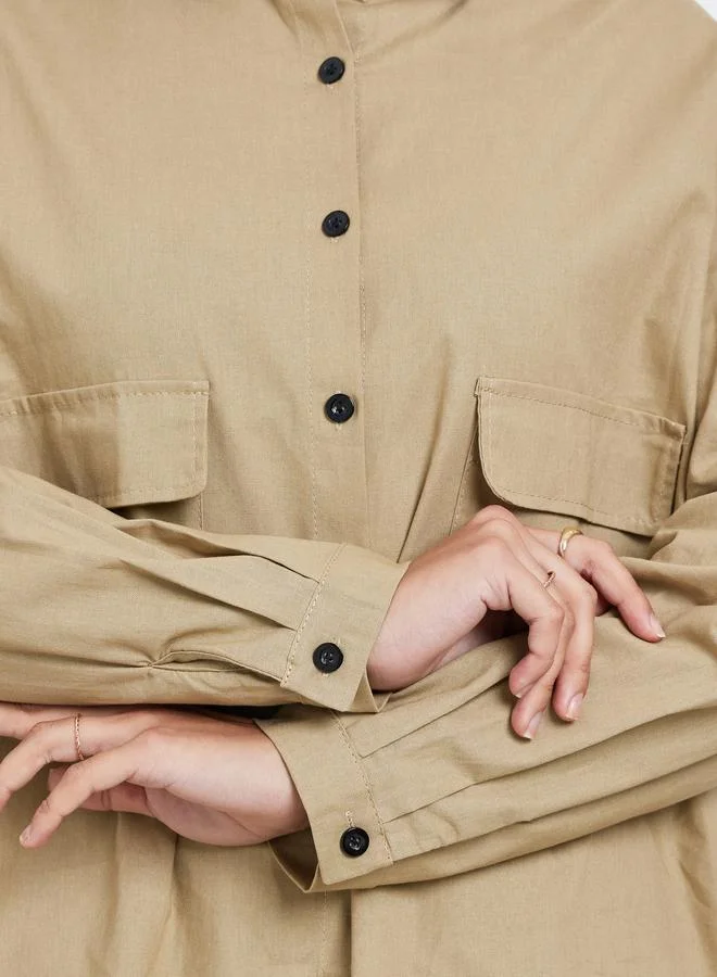 Amirah Amirah Beige Cotton Linen Shirt and Skirt Modest Co-Ords