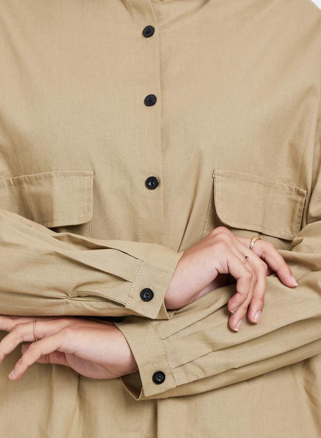 Amirah Beige Cotton Linen Shirt and Skirt Modest Co-Ords - Image 4