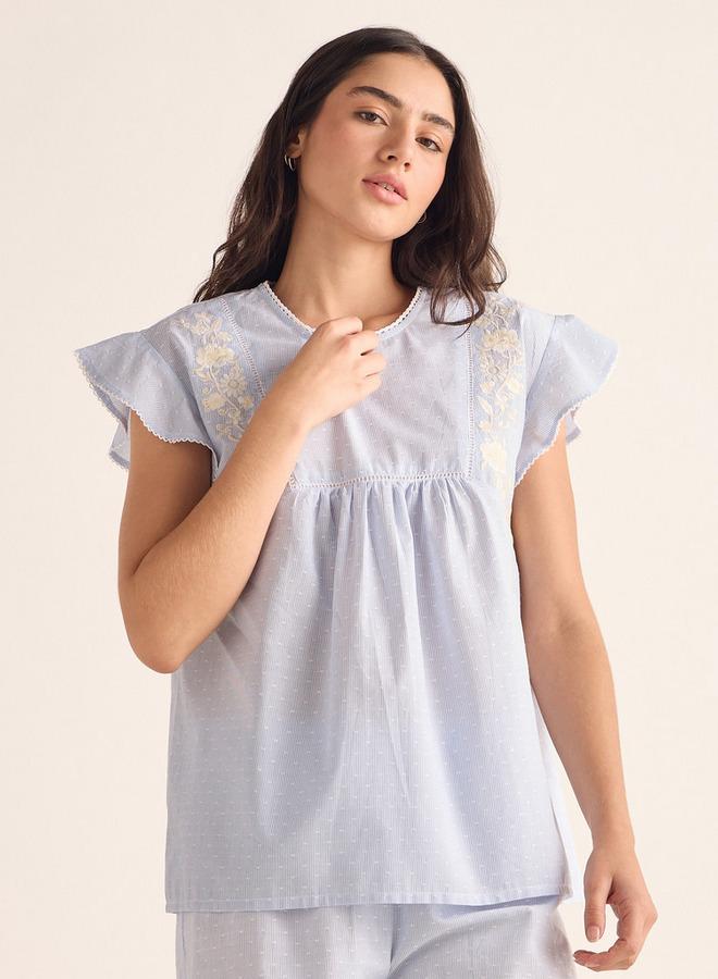 سبلاش فيڤ طقم بيجامة وبلوزة برقبة مستديرة مطرزة - Image 2