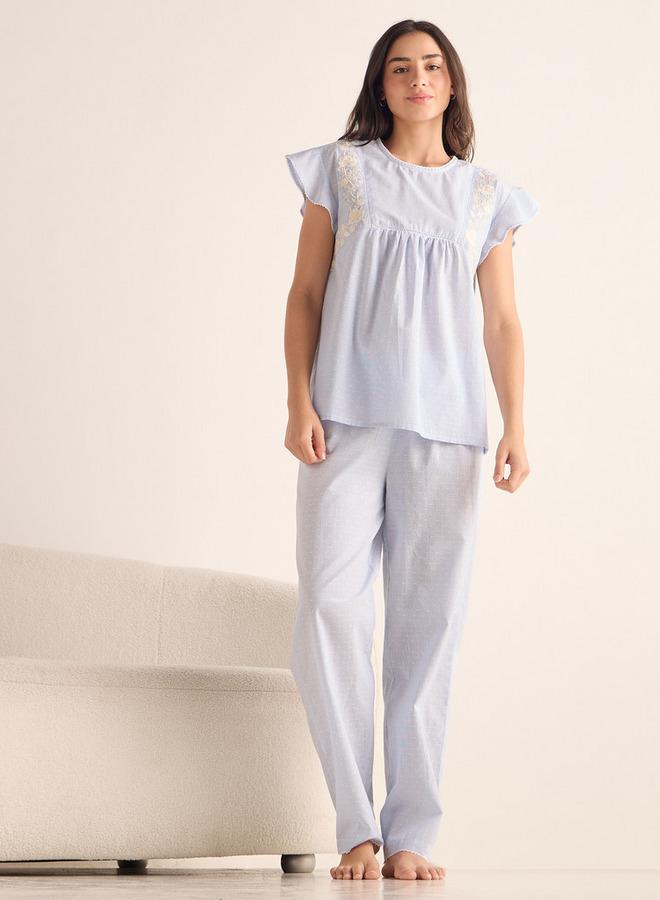 سبلاش فيڤ طقم بيجامة وبلوزة برقبة مستديرة مطرزة - Image 1