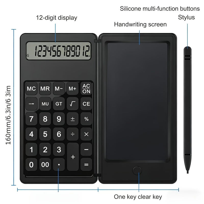 White 2 in 1 Portable Calculator Writing Pad with 12 Digit Display - Image 1