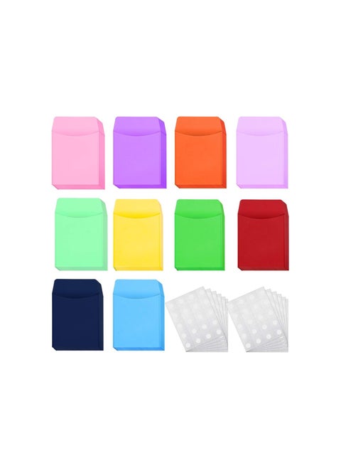 100 Pieces Library Card Envelope Colorful Small Packet Envelope Library Card Pocket with 12 Sheets Removable Adhesive Dot for Public Library School Office (Multi-Color)