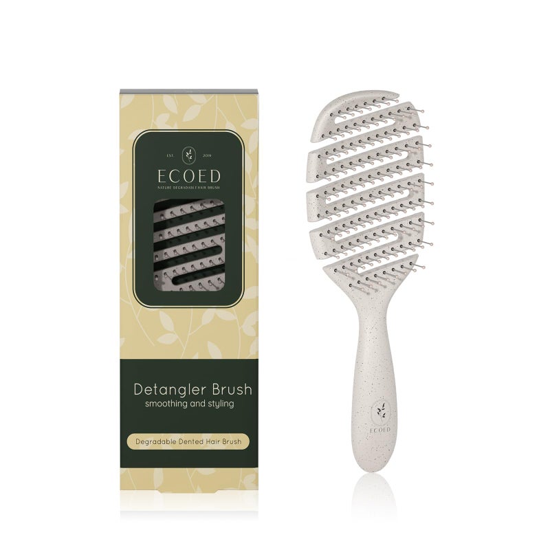 ecoed Detangler Hairbrush, Soft Bristle Detangling Brush for Straight, Wavy,Curly and Fine Hair, Dry and Wet, Quick Smoothing for Women and Men, Eco-Friendly & Sustainable Material (Natural) - Image 1