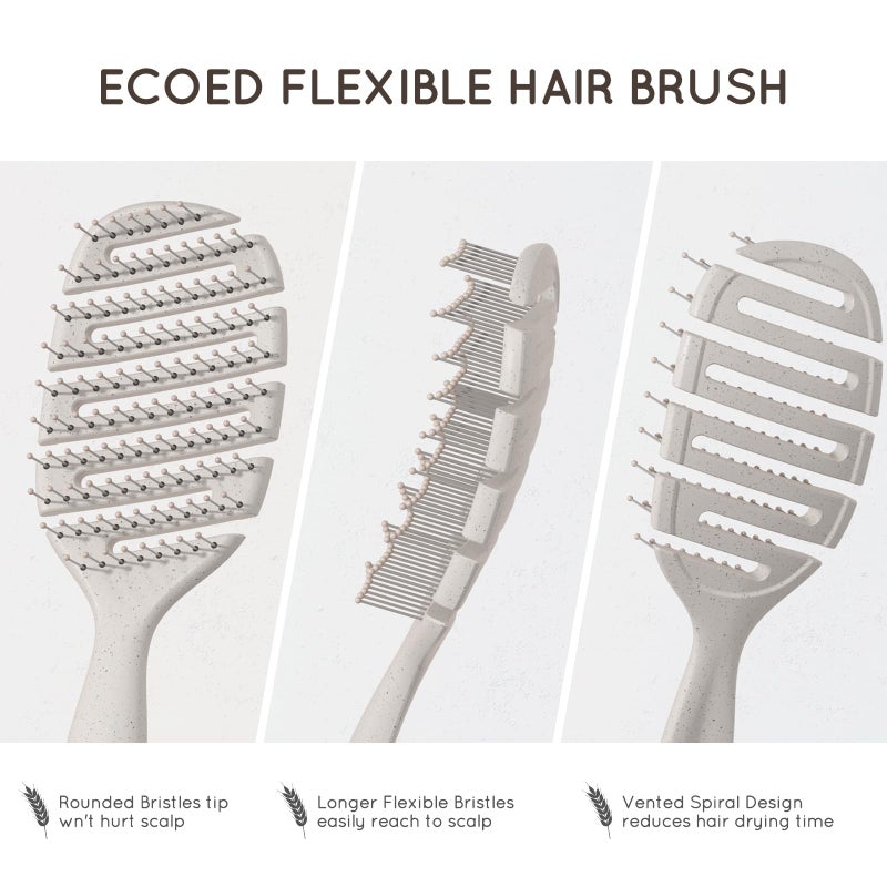ecoed Detangler Hairbrush, Soft Bristle Detangling Brush for Straight, Wavy,Curly and Fine Hair, Dry and Wet, Quick Smoothing for Women and Men, Eco-Friendly & Sustainable Material (Natural) - Image 4