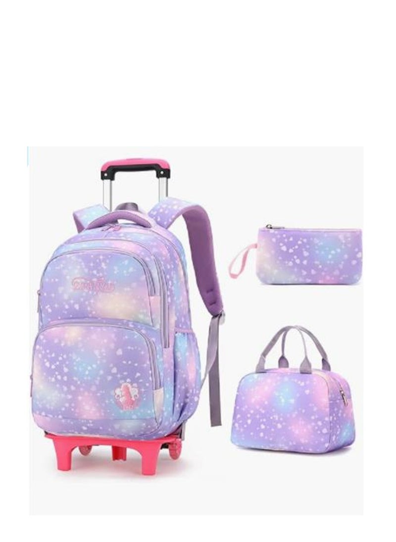 Golden Kids Rolling Backpack，3 Pcs Trolley School Bag Set with Starry-Sky Print，Wheel Backpack with 6 Wheels ，Wheel Trolley Bag for School  - Image 1