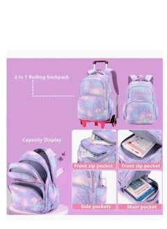 Golden Kids Rolling Backpack，3 Pcs Trolley School Bag Set with Starry-Sky Print，Wheel Backpack with 6 Wheels ，Wheel Trolley Bag for School  - Image 4