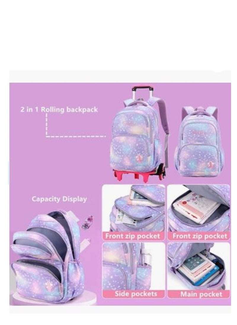 Golden Kids Rolling Backpack，3 Pcs Trolley School Bag Set with Starry-Sky Print，Wheel Backpack with 6 Wheels ，Wheel Trolley Bag for School  - Image 4