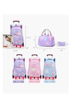 Golden Kids Rolling Backpack，3 Pcs Trolley School Bag Set with Starry-Sky Print，Wheel Backpack with 6 Wheels ，Wheel Trolley Bag for School  - Image 2