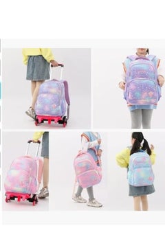 Golden Kids Rolling Backpack，3 Pcs Trolley School Bag Set with Starry-Sky Print，Wheel Backpack with 6 Wheels ，Wheel Trolley Bag for School  - Image 3