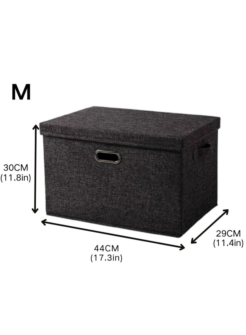 LOOPITYS Cotton Linen Folding Storage Boxes With Lids Decorate The Handle Storage Box With Lid Environmental Protection Durable Fabric Storage For Bedroom Living Room（black，44*29*30cm） - Image 5