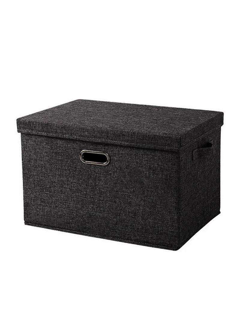 LOOPITYS Cotton Linen Folding Storage Boxes With Lids Decorate The Handle Storage Box With Lid Environmental Protection Durable Fabric Storage For Bedroom Living Room（black，44*29*30cm） - Image 2