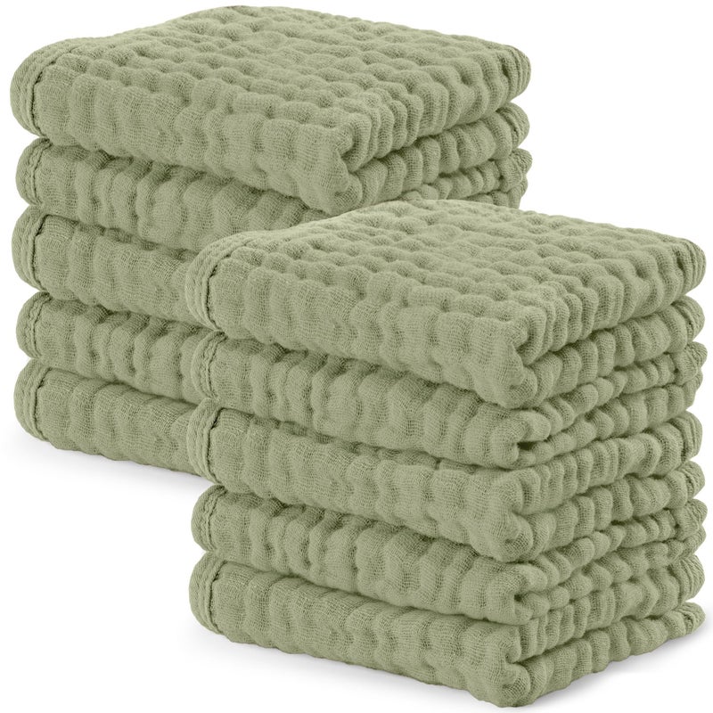 Comfy Cubs Muslin Baby Washcloths 10 Pack Soft 6Layer Cotton Wash Cloths for Sensitive Skin 10x10 Large Gentle Absorbent Infant Essentials for Newborn and Toddlers Sage - Image 2