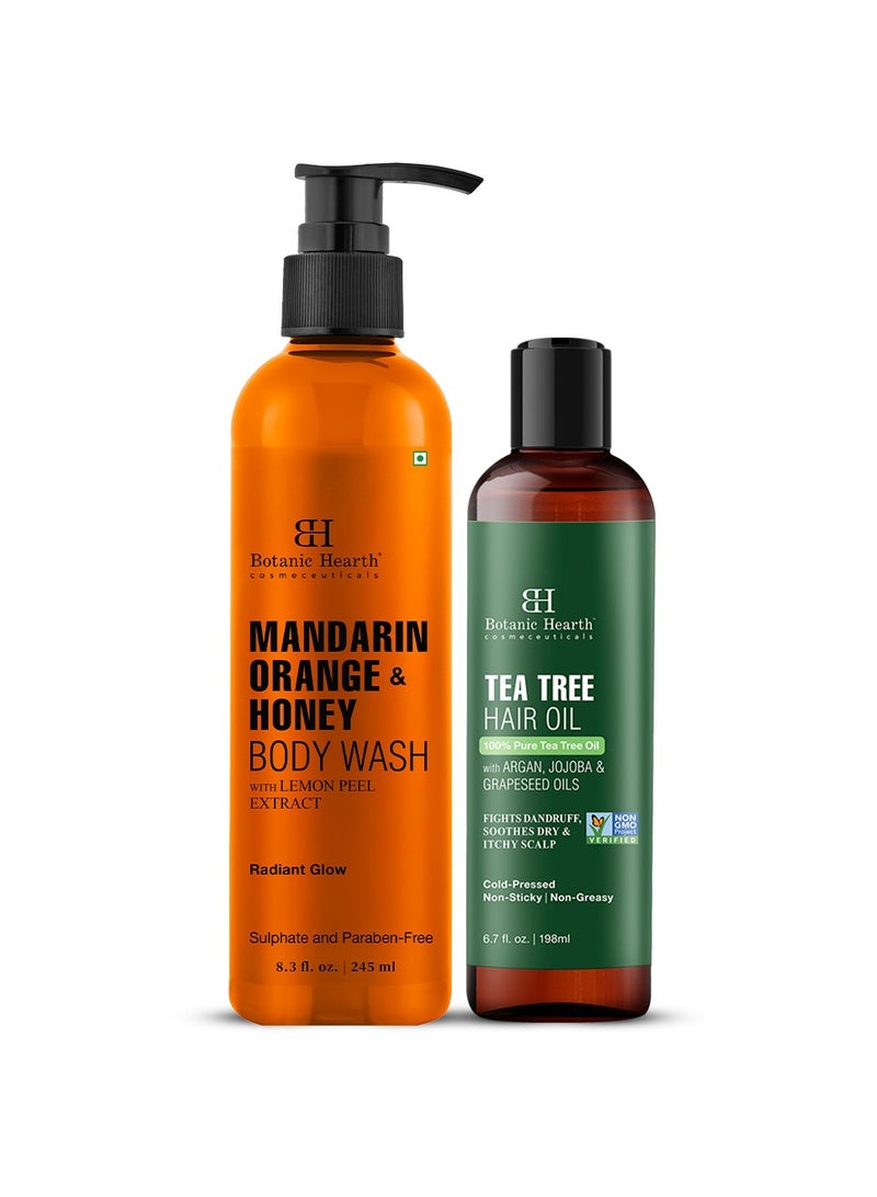 Combo of Mandarin Orange & Honey Body Wash 245 ML and Tea Tree Hair Oil 198 ML