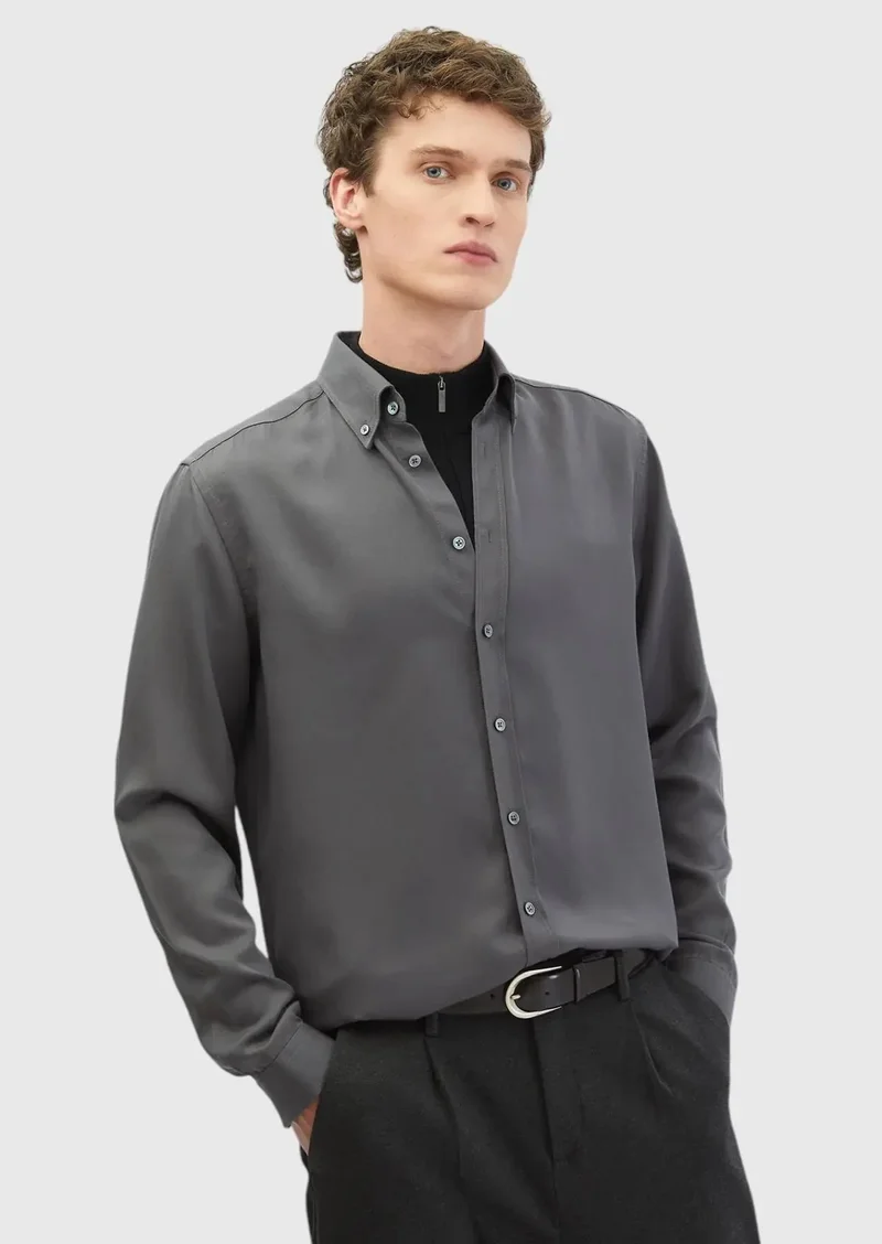 RAMSEY Grey Plain Casual Fit Weaving Casual Shirt