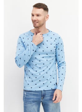 Tenth + Ocean Men Crew Neck Long Sleeve Allover Printed Sun Protected T-Shirt, Blue  - Image 1
